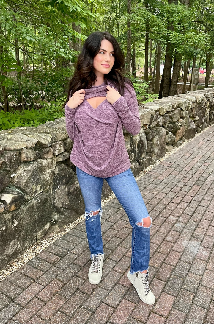 Purple nursing sweater with liftup access