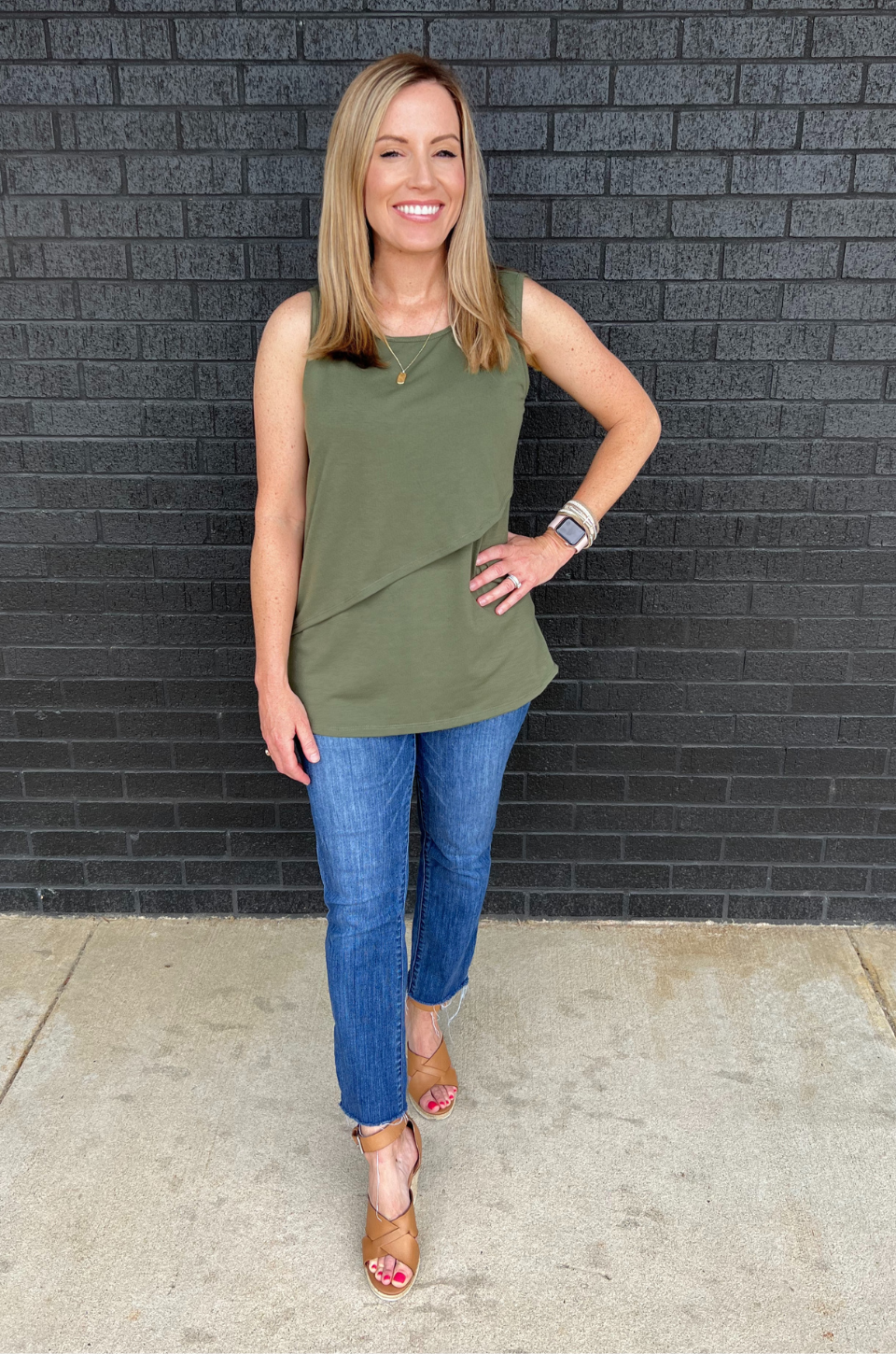 Olive asymmetrical nursing top