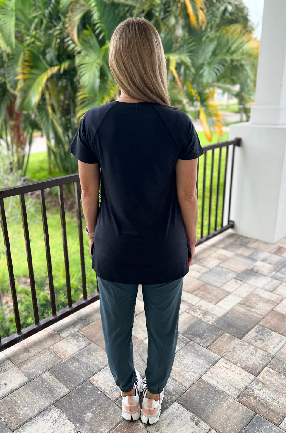 Black workout top for moms who are breastfeeding