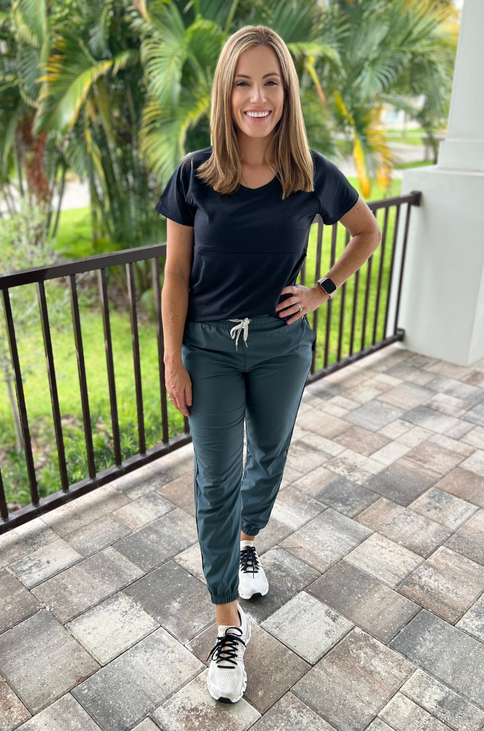 Black workout top for breastfeeding