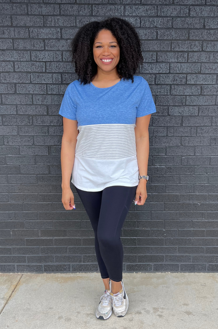 blue and striped nursing top