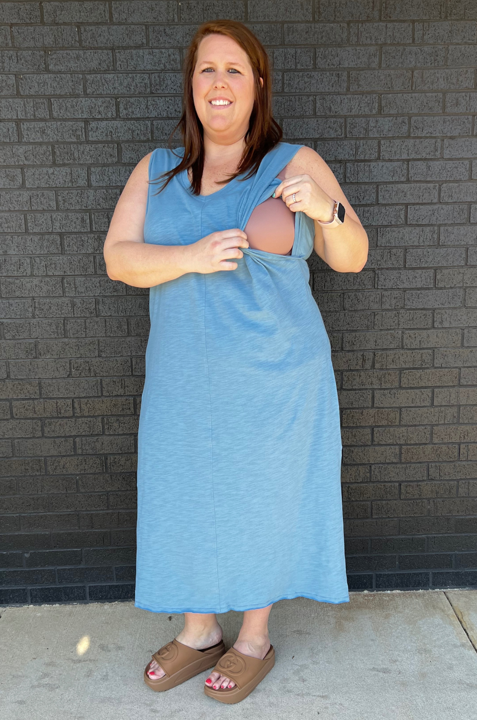 Blue cotton nursing dress