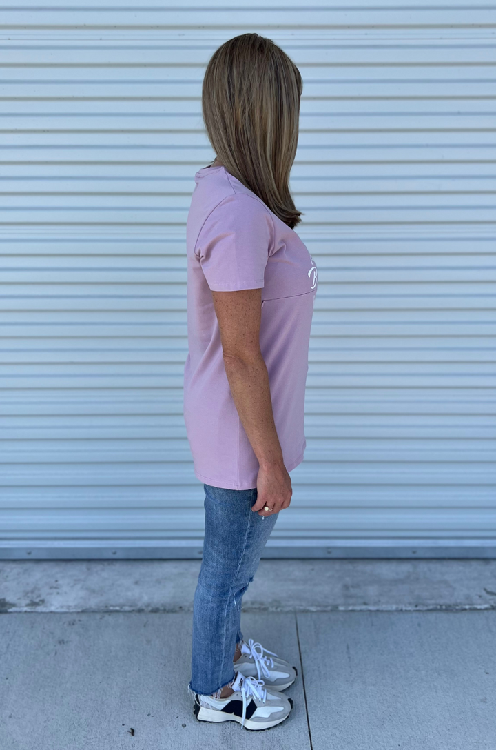 Boobery lilac nursing tee side