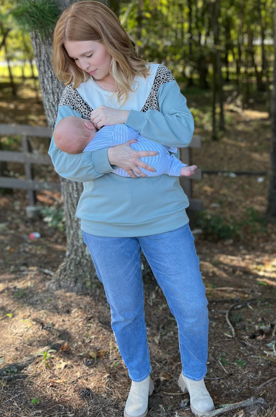 Oversized Chevron Nursing Sweatshirt- Cheetah Sage