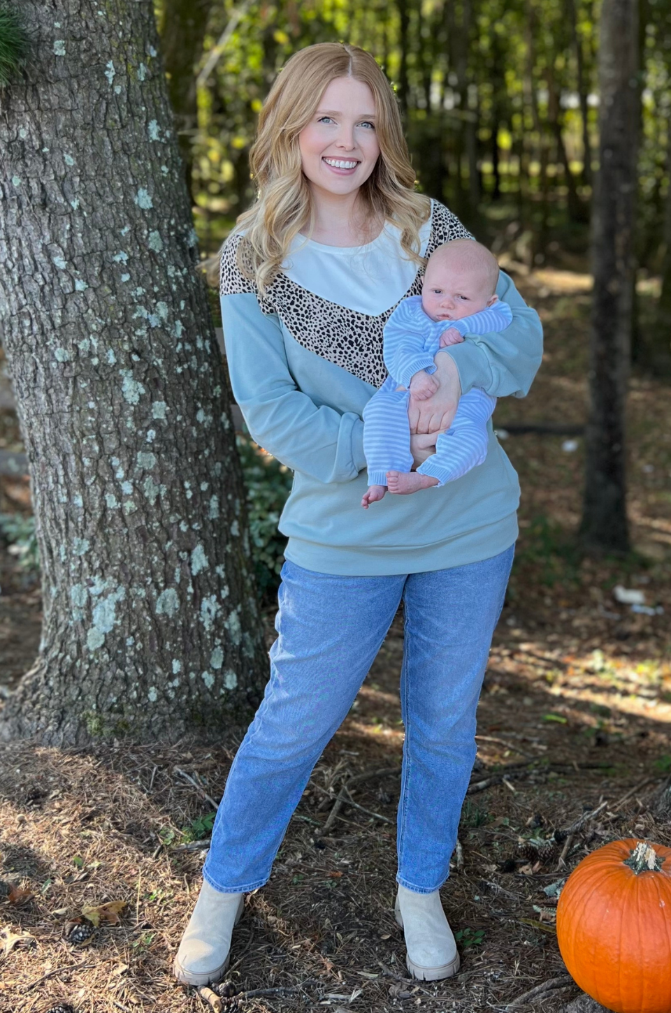 Oversized Chevron Nursing Sweatshirt- Cheetah Sage