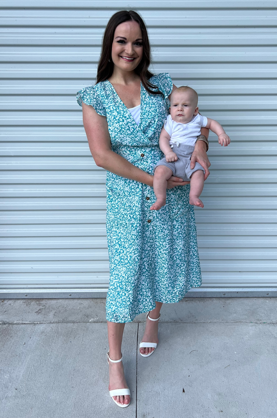 Faux Wrap Button Down Midi Dress - Blue Floral – Nursing Queen