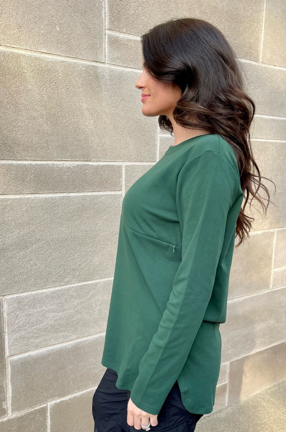 Green tunic for breastfeeding moms