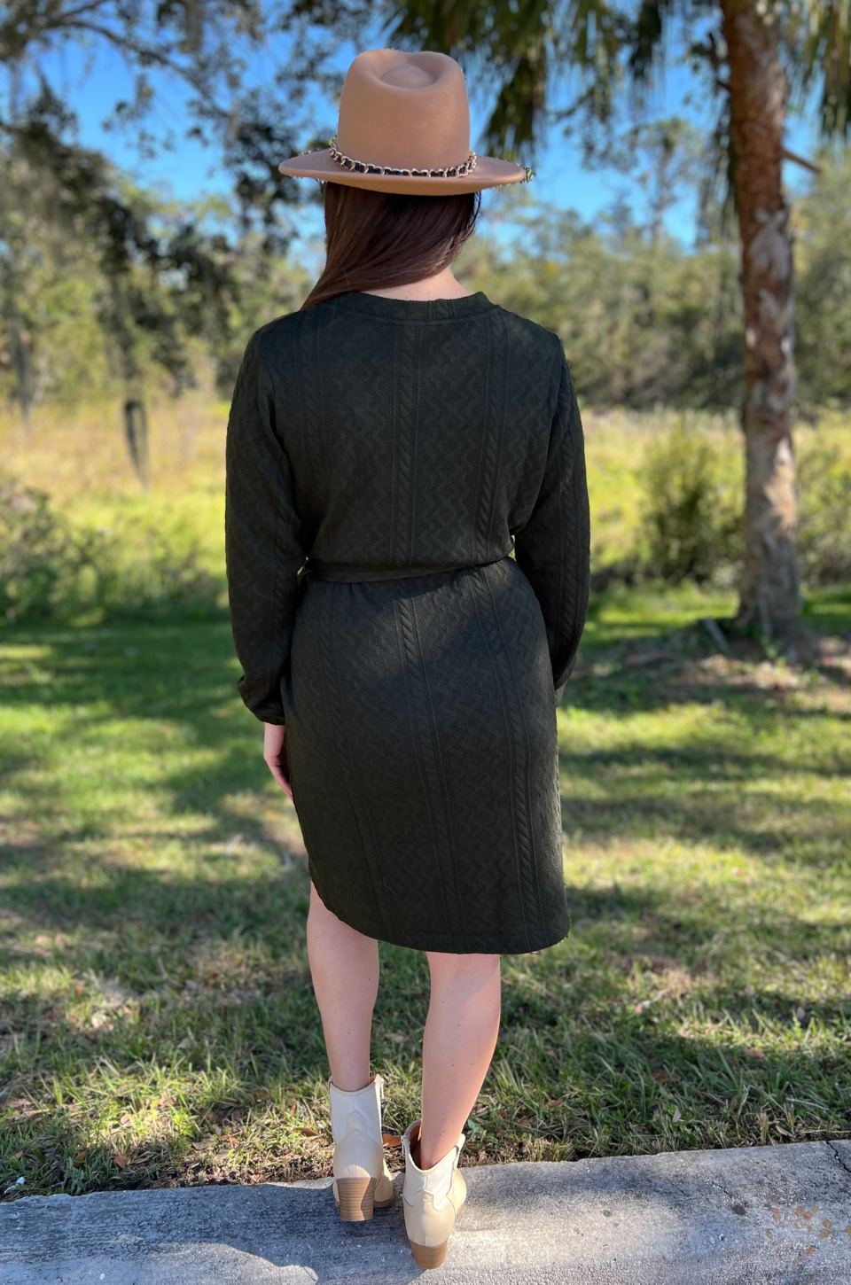 Nursing dress for moms dark green knit fabric