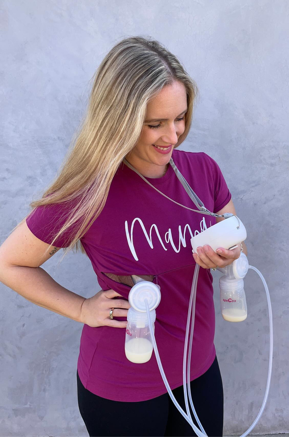 mama nursing tee with pumping access