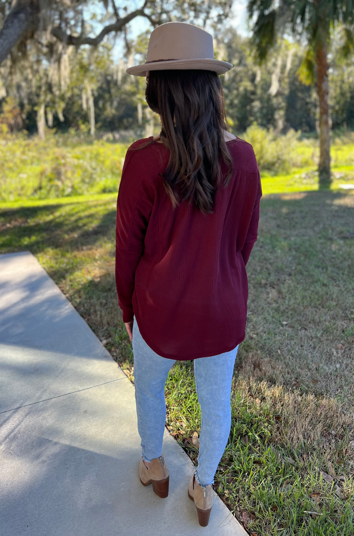 Nursing top in merlot with hidden access