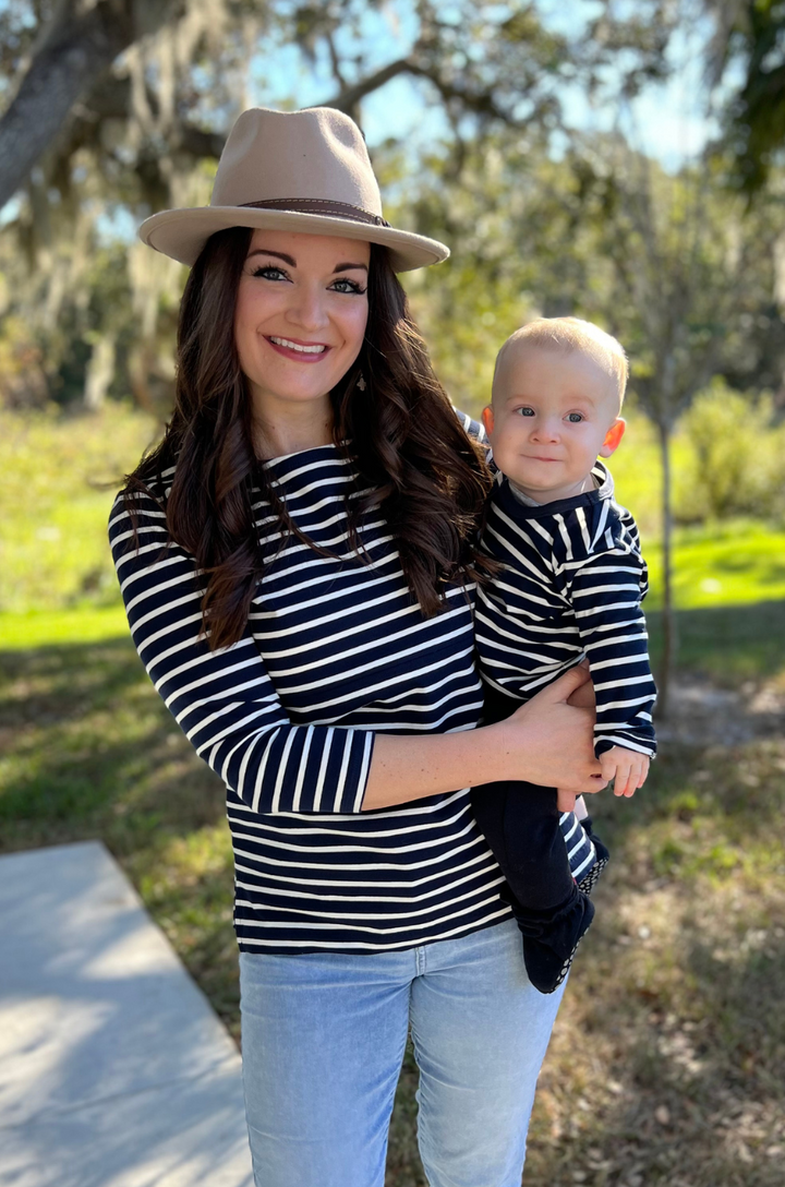 Navy and white stripe mom and mini matching