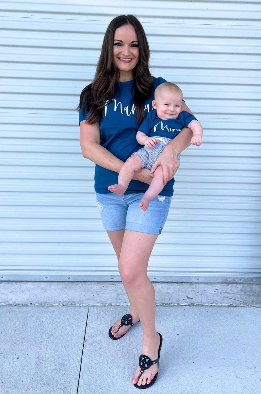 Mini onesie in blue with matching Mama tee