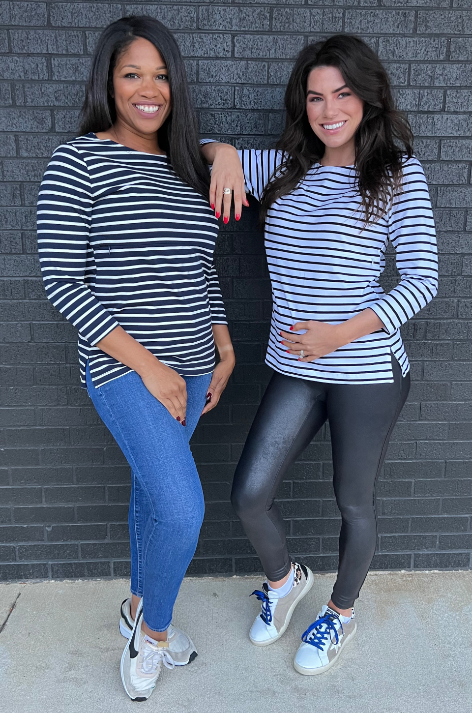 Black and white and navy and white 3/4 top