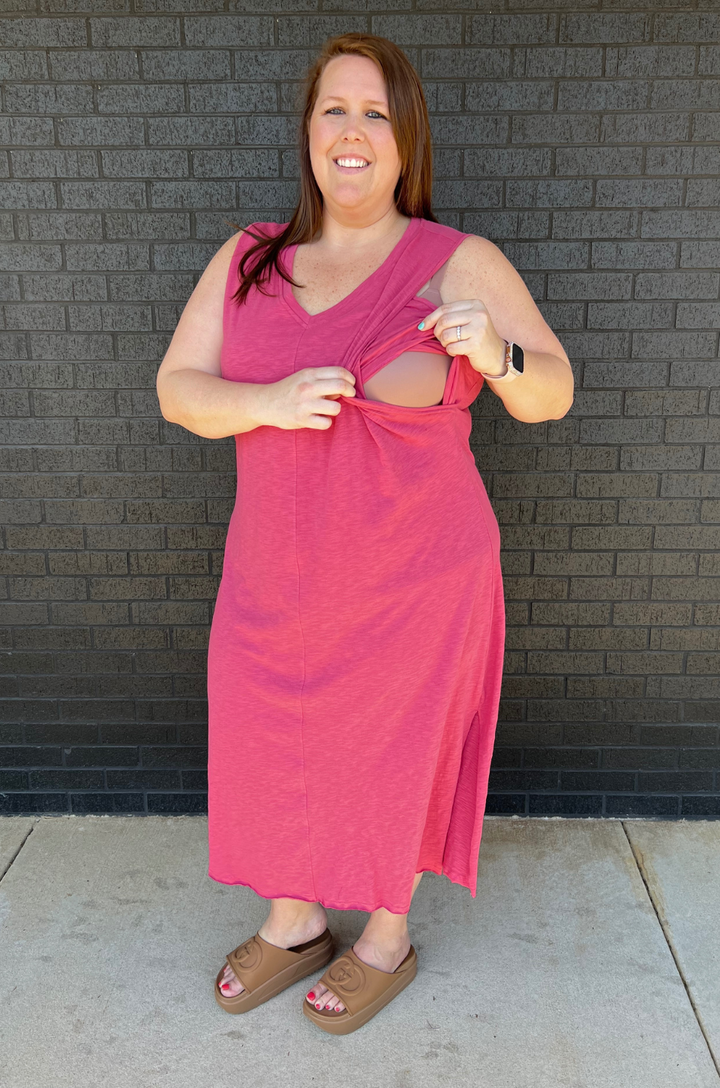 pink nursing dress with access