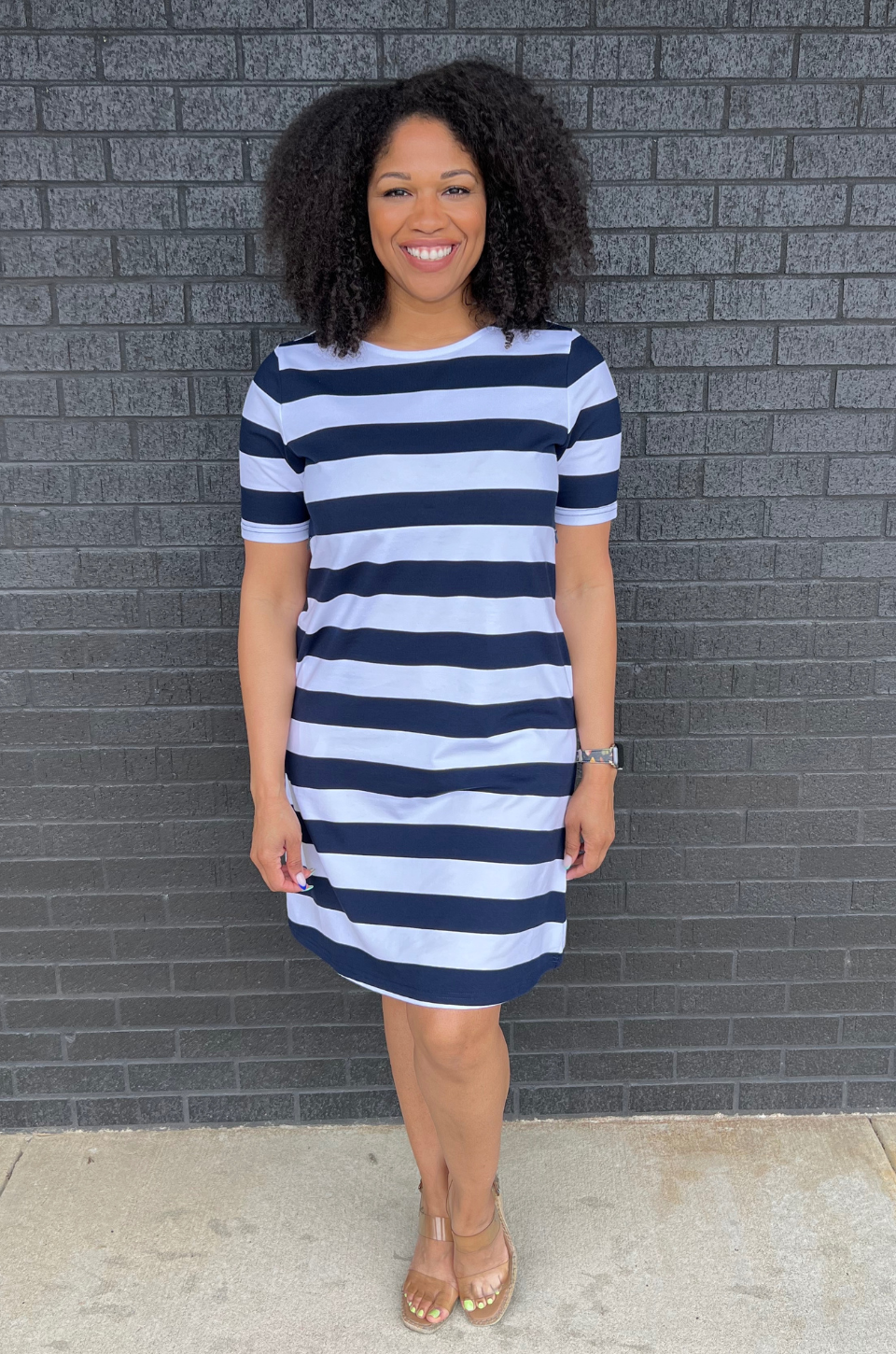 wide stripe nursing dress