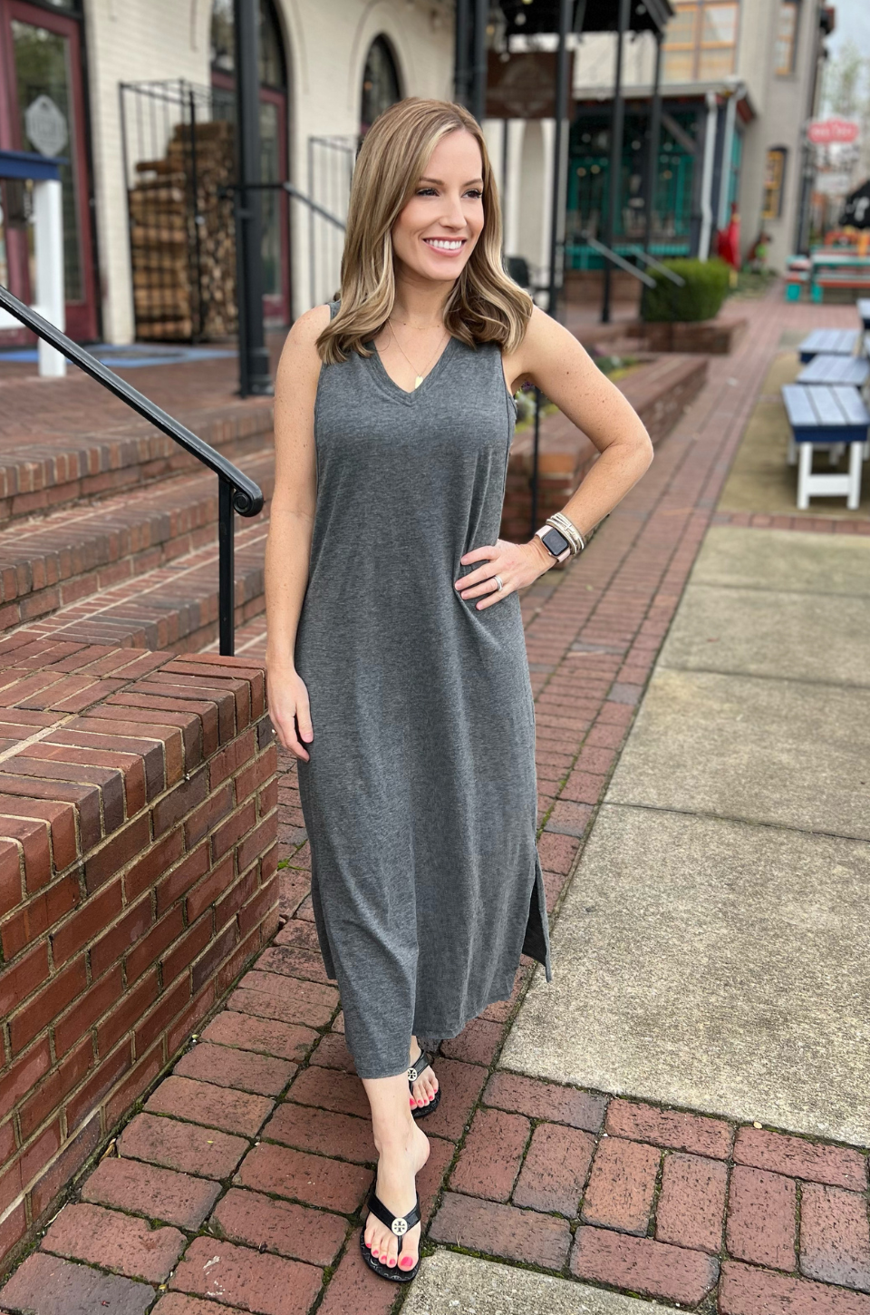 gray nursing dress