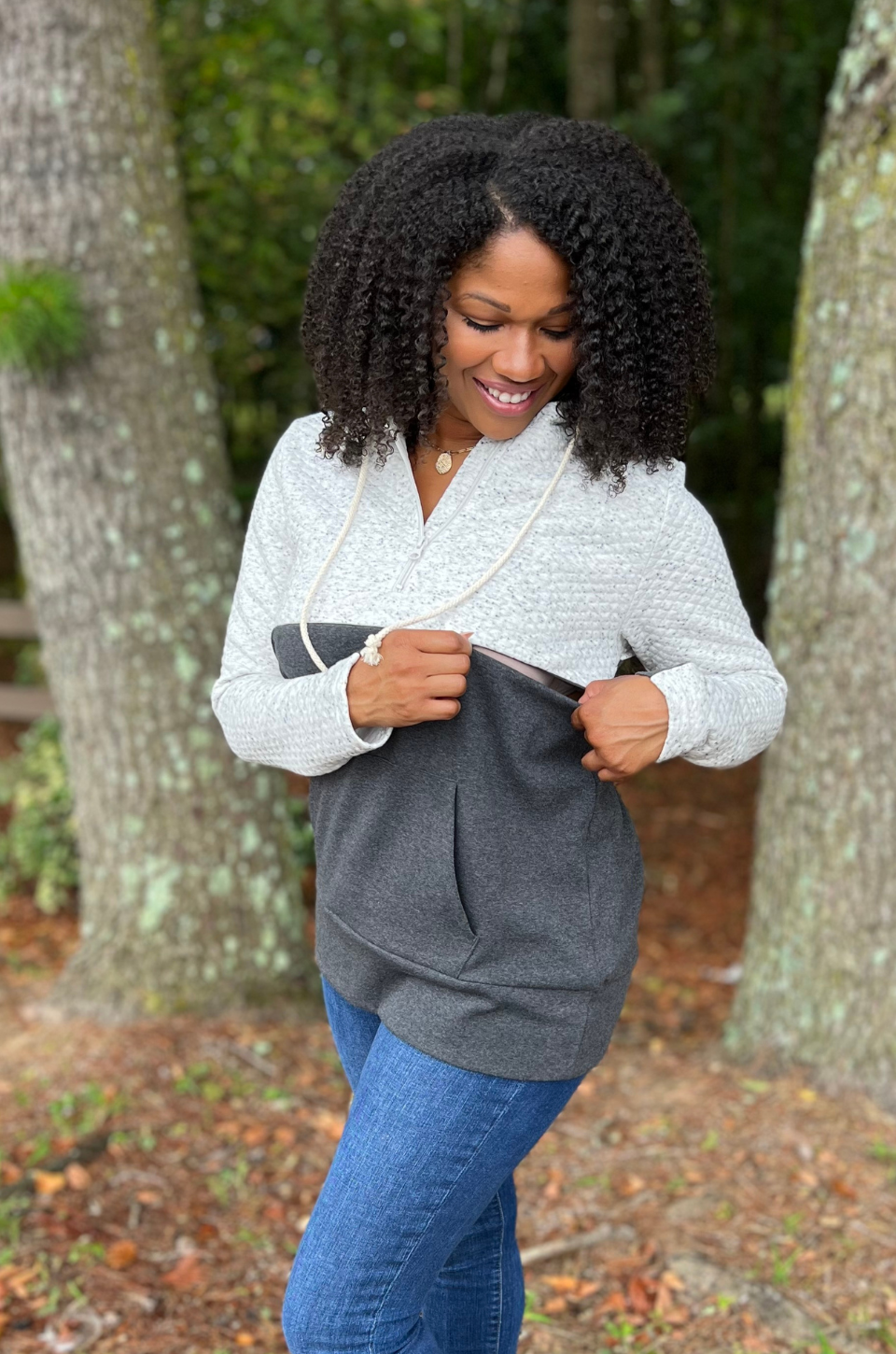 Fleece lined maternity hoodie with nursing access