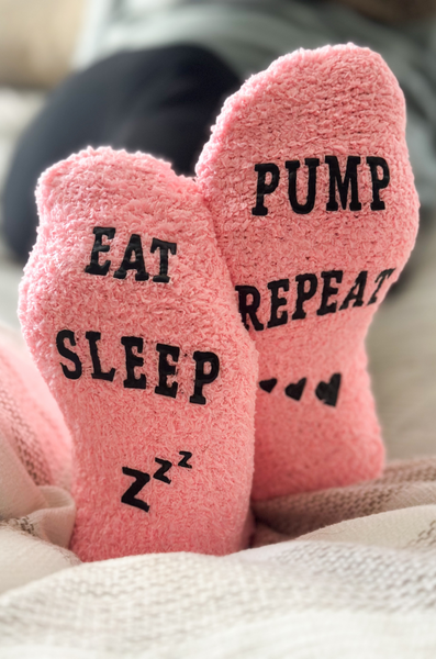 Fuzzy Nursing Socks - If You Can Read This, Baby On Boob Bring SNACKS
