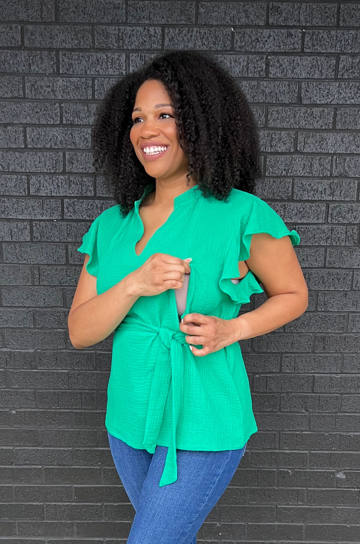 green gauze nursing top