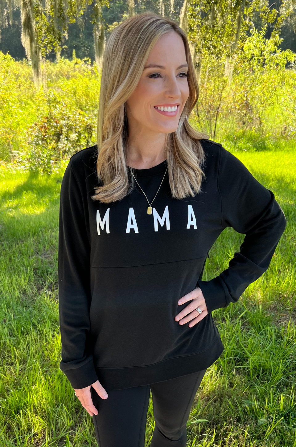 PRE-ORDER "MAMA" Block Letter Nursing Top - Black