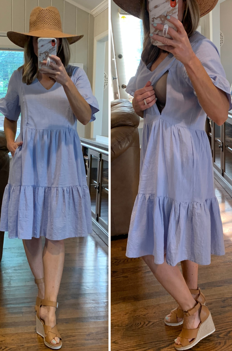 Nursing Dress With Pockets - Bell Sleeve- Periwinkle (Lavender/Blue)
