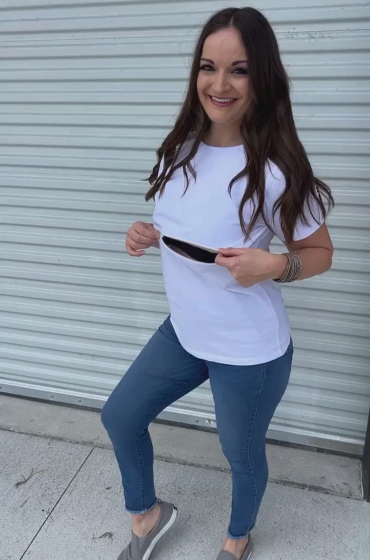 White classic tee video with nursing access