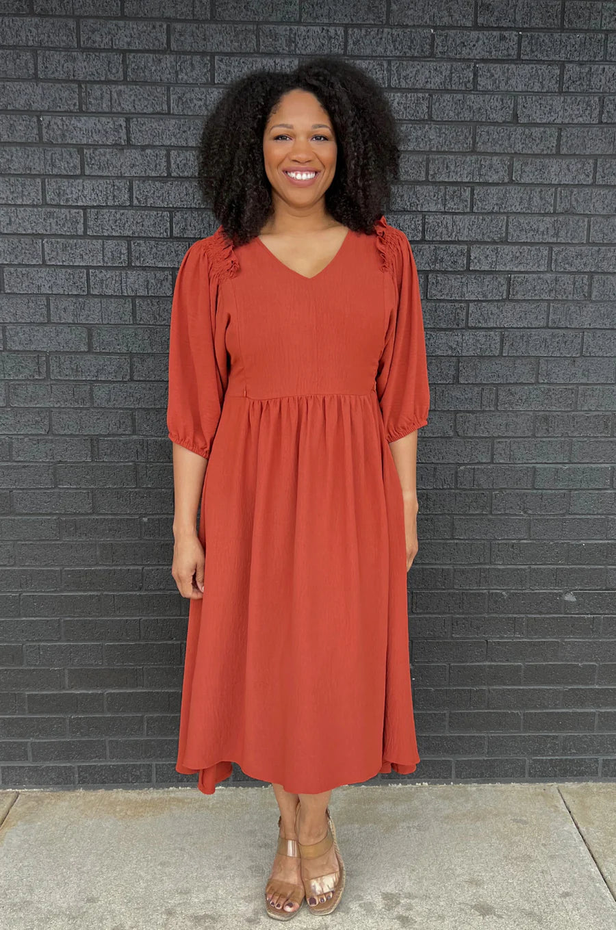 Burnt orange midi dress for nursing