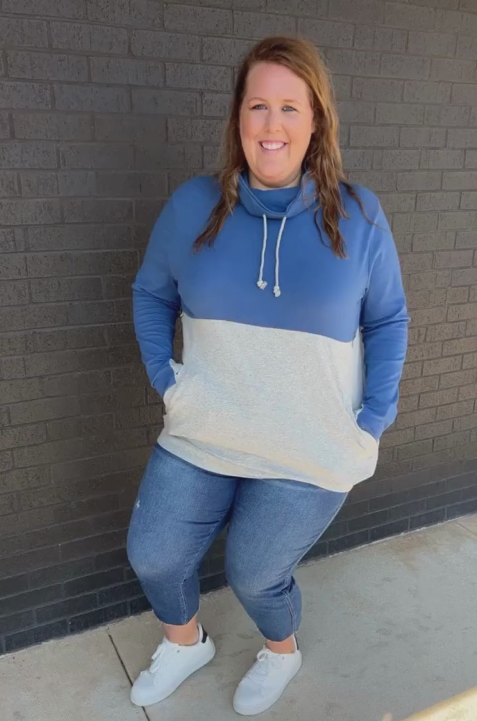 Blue and gray nursing sweatshirt for moms