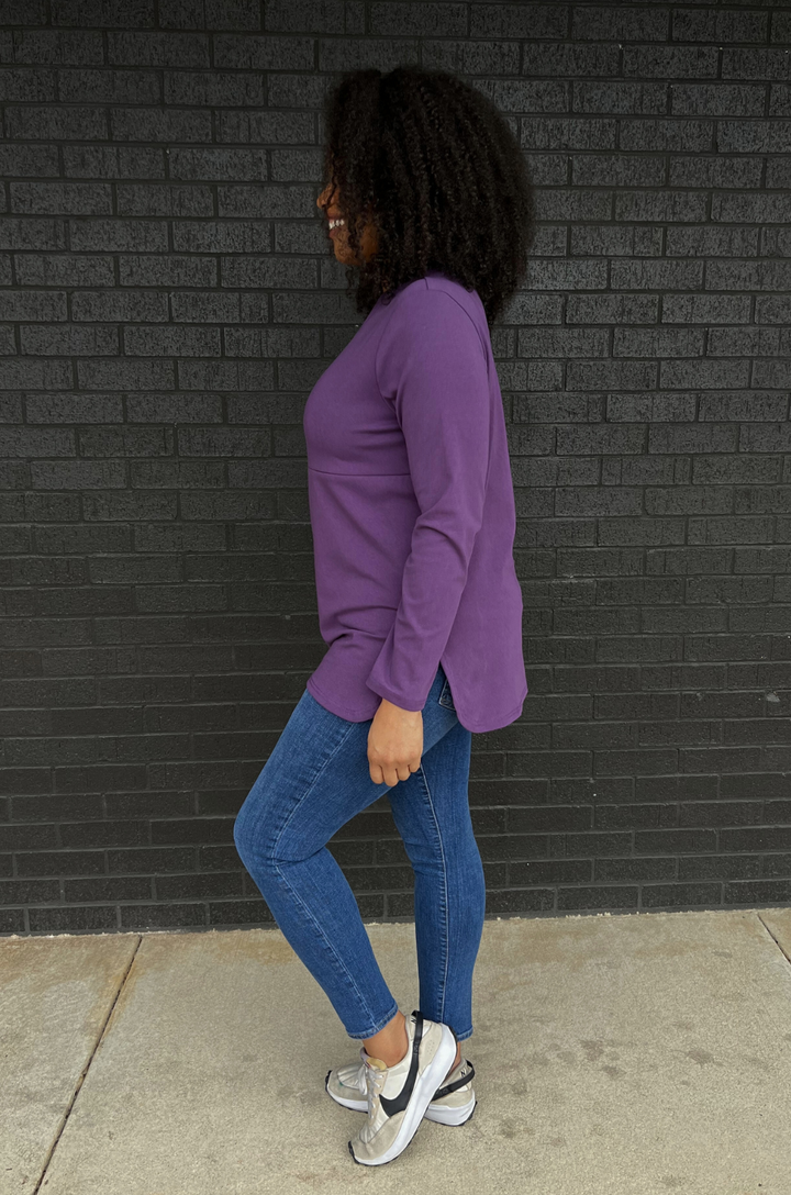 Long Sleeve Nursing Tunic Top - Purple