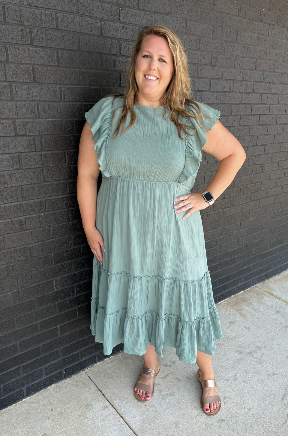 Gauze Ruffle Midi Dress- Seafoam Green – Nursing Queen