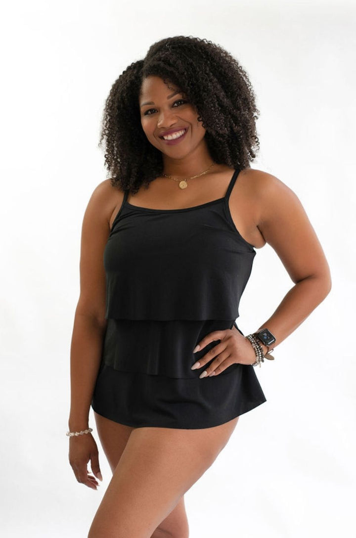 3 TIER Nursing Tankini Swim Top - Black