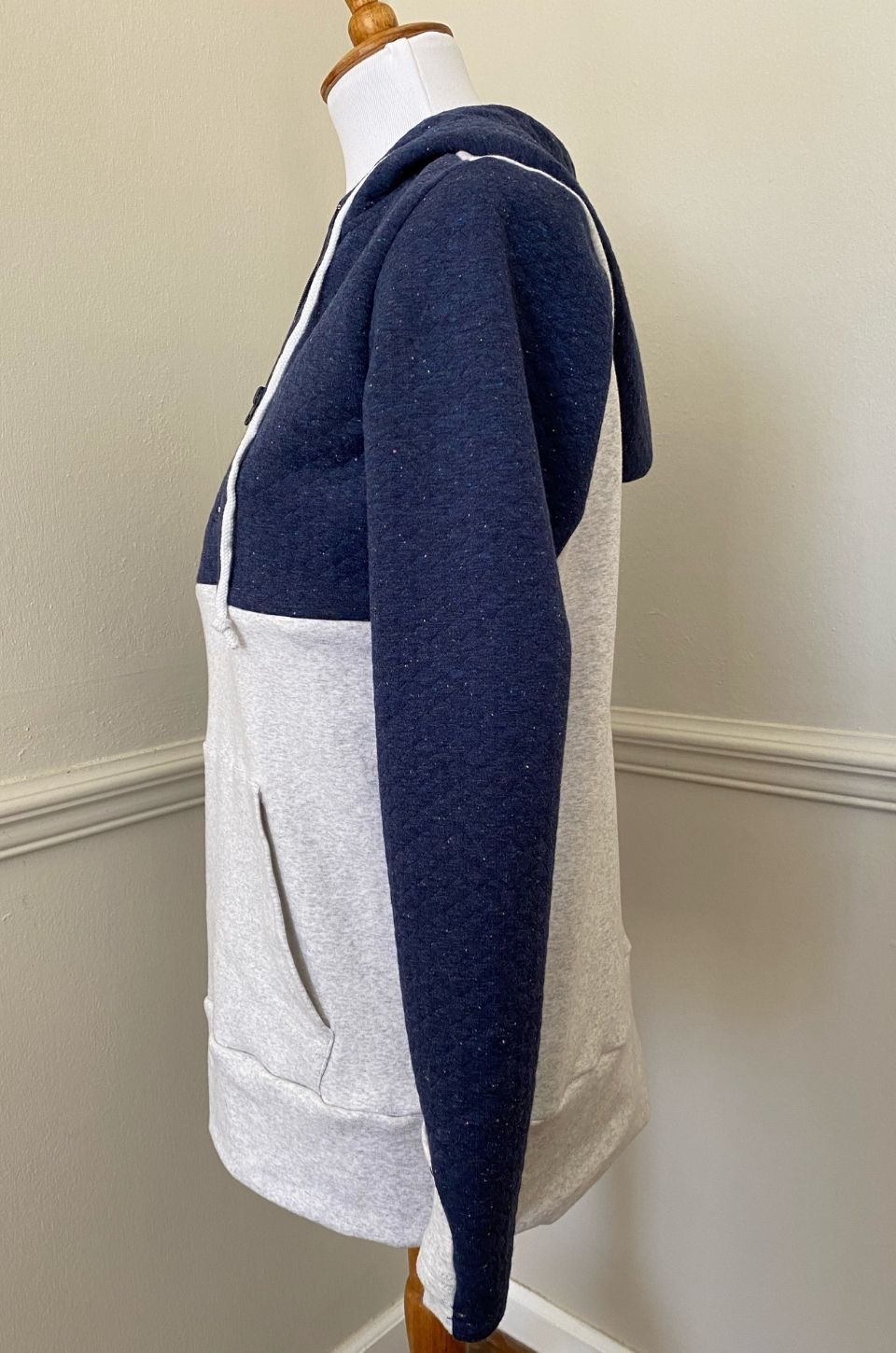 blue and gray breastfeeding top