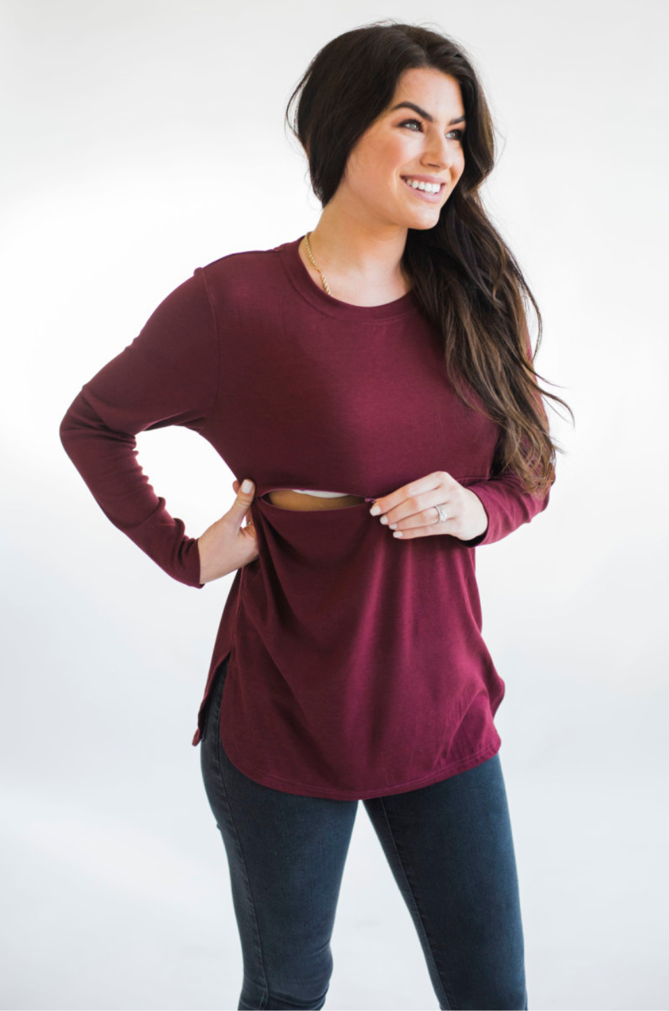 burgundy cranberry breastfeeding shirt