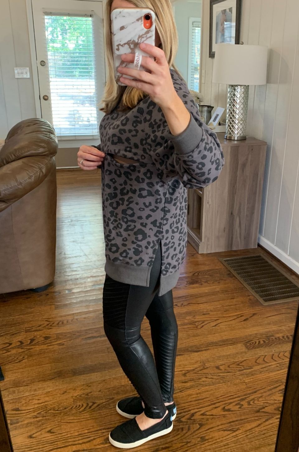 gray leopard breastfeeding top