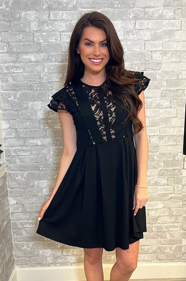 Black Lace Nursing Dress- Flutter Short Sleeve
