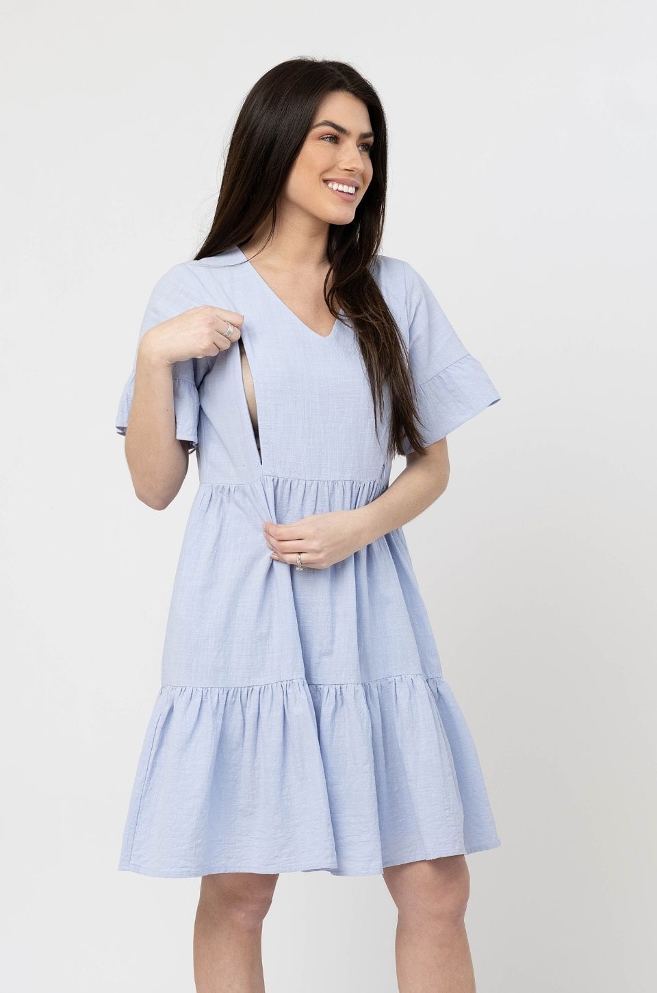 Bell-Sleeve Nursing Dress with Pockets - Periwinkle