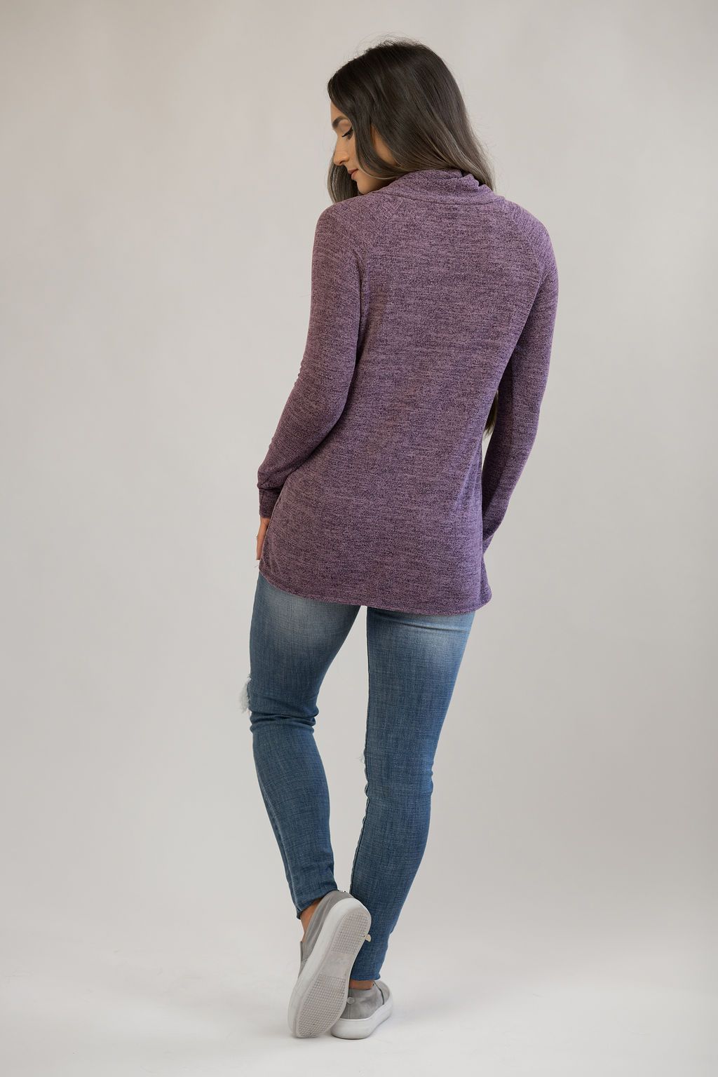 Nursing Sweater With Asymmetrical Flap - Purple